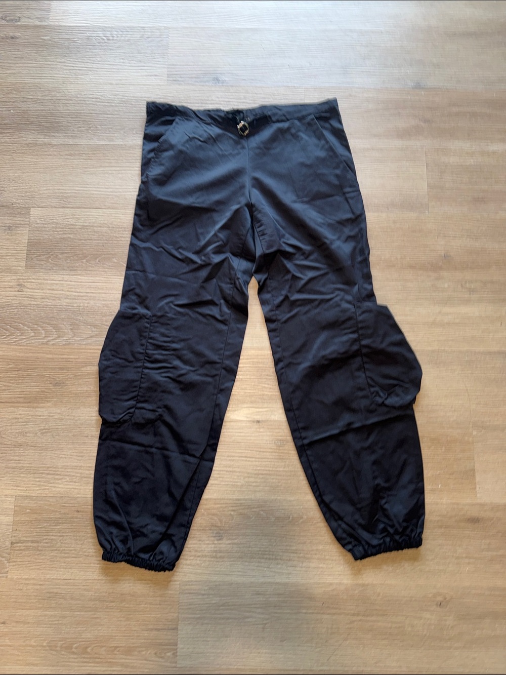 PLEASE Black Cargo Jogger Pants with Elastic Ankles